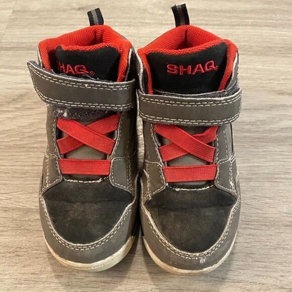 Shaq Boys Retro Gray Red BTSQ0400001 Mid Top Round Toe Basketball Shoes Size 8 - Picture 4 of 7